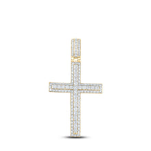 Load image into Gallery viewer, 14kt Yellow Gold Men&#39;s Round Diamond Cross Charm Pendant - 4-1/4 Cttw - Top View