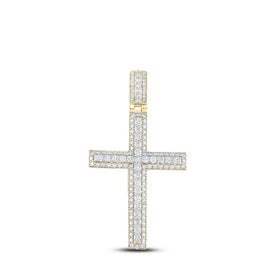 14kt Yellow Gold Men's Round Diamond Cross Charm Pendant - 4-1/4 Cttw - Top View