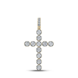 14kt Yellow Gold Men's Round Diamond Cross Charm Pendant - 5/8 Cttw - Top View