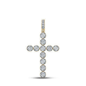 Men's Diamond Charm Pendant | 14kt Yellow Gold Mens Round Diamond Cross Charm Pendant 5/8 Cttw | Splendid Jewellery GND