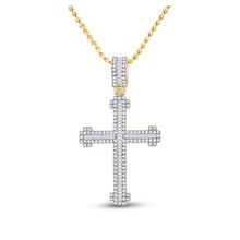 Load image into Gallery viewer, 14kt Yellow Gold Men&#39;s Round Diamond Cross Charm Pendant - 7/8 Cttw - Splendid Jewellery - Top View