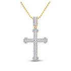 14kt Yellow Gold Men's Round Diamond Cross Charm Pendant - 7/8 Cttw - Splendid Jewellery - Top View