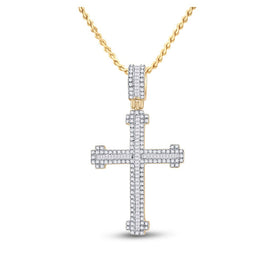 14kt Yellow Gold Men's Round Diamond Cross Charm Pendant - 7/8 Cttw - Splendid Jewellery - Top View
