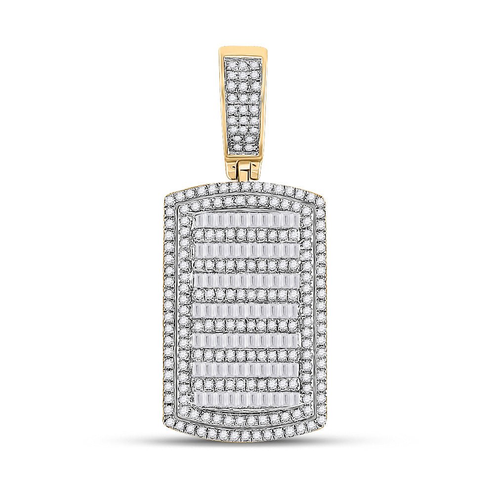 Men's Diamond Charm Pendant | 14kt Yellow Gold Mens Round Diamond Dog Tag Charm Pendant 1-1/6 Cttw | Splendid Jewellery GND