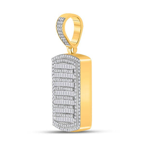 Men's Diamond Charm Pendant | 14kt Yellow Gold Mens Round Diamond Dog Tag Charm Pendant 1-1/6 Cttw | Splendid Jewellery GND