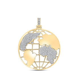 14kt Yellow Gold Men's Round Diamond Globe Earth Charm Pendant 5/8 Cttw - Top View