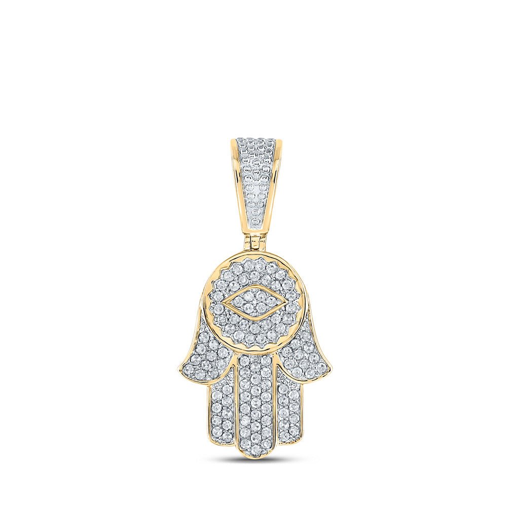 Men's Diamond Charm Pendant | 14kt Yellow Gold Mens Round Diamond Hamsa Charm Pendant 7/8 Cttw | Splendid Jewellery GND