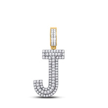Load image into Gallery viewer, 14kt Yellow Gold Men&#39;s Round Diamond J Initial Letter Charm Pendant 1-1/4 Cttw - Top View