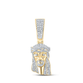 14kt Yellow Gold Men's Round Diamond Jesus Face Charm Pendant - 1/2 Cttw - Top View