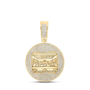 Men's Diamond Charm Pendant | 14kt Yellow Gold Mens Round Diamond Last Supper Charm Pendant 3-1/4 Cttw | Splendid Jewellery GND