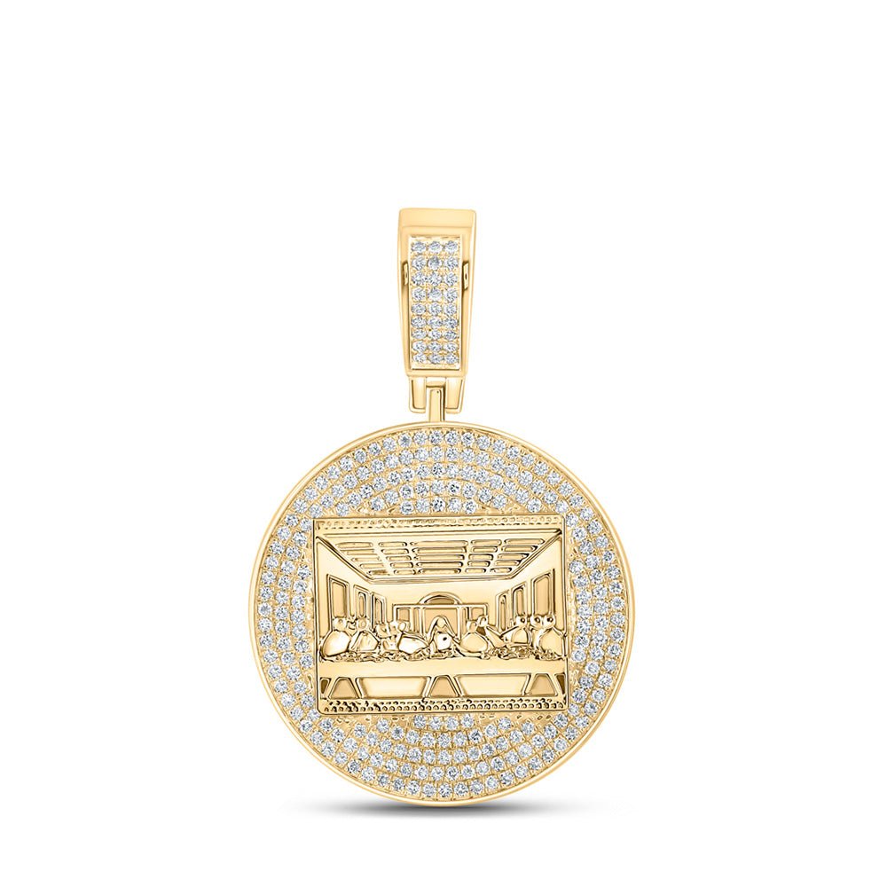 Men's Diamond Charm Pendant | 14kt Yellow Gold Mens Round Diamond Last Supper Charm Pendant 3-1/4 Cttw | Splendid Jewellery GND