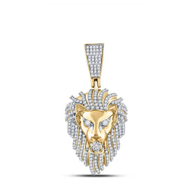 14kt Yellow Gold Men's Round Diamond Lion Face Charm Pendant - 1-1/3 Cttw - Top View