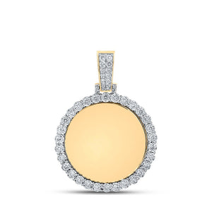 Men's Diamond Charm Pendant | 14kt Yellow Gold Mens Round Diamond Memory Circle Charm Pendant 3/4 Cttw | Splendid Jewellery GND