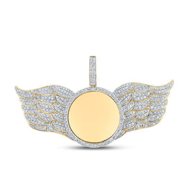 14kt Yellow Gold Men's Round Diamond Memory Wing Circle Charm Pendant - 4 Cttw - Top View