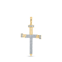 Load image into Gallery viewer, 14kt Yellow Gold Men&#39;s Round Diamond Nail Cross Charm Pendant - Captivating Elegance - Top View