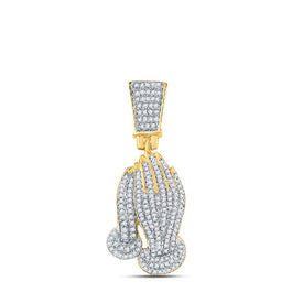 14kt Yellow Gold Men's Round Diamond Prayer Hands Charm Pendant - 3/8 Cttw - Splendid Jewellery - Top View