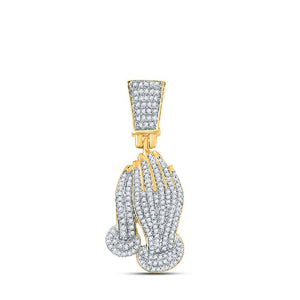 Men's Diamond Charm Pendant | 14kt Yellow Gold Mens Round Diamond Prayer Hands Charm Pendant 3/8 Cttw | Splendid Jewellery GND