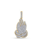 14kt Yellow Gold Men's Round Diamond Prayer Hands Charm Pendant 7/8 Cttw - Exquisite Jewelry Masterpiece - Top View