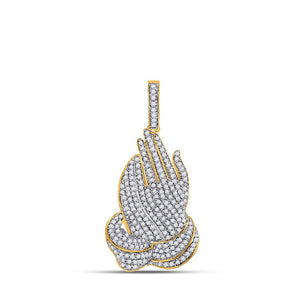 Men's Diamond Charm Pendant | 14kt Yellow Gold Mens Round Diamond Prayer Hands Charm Pendant 7/8 Cttw | Splendid Jewellery GND