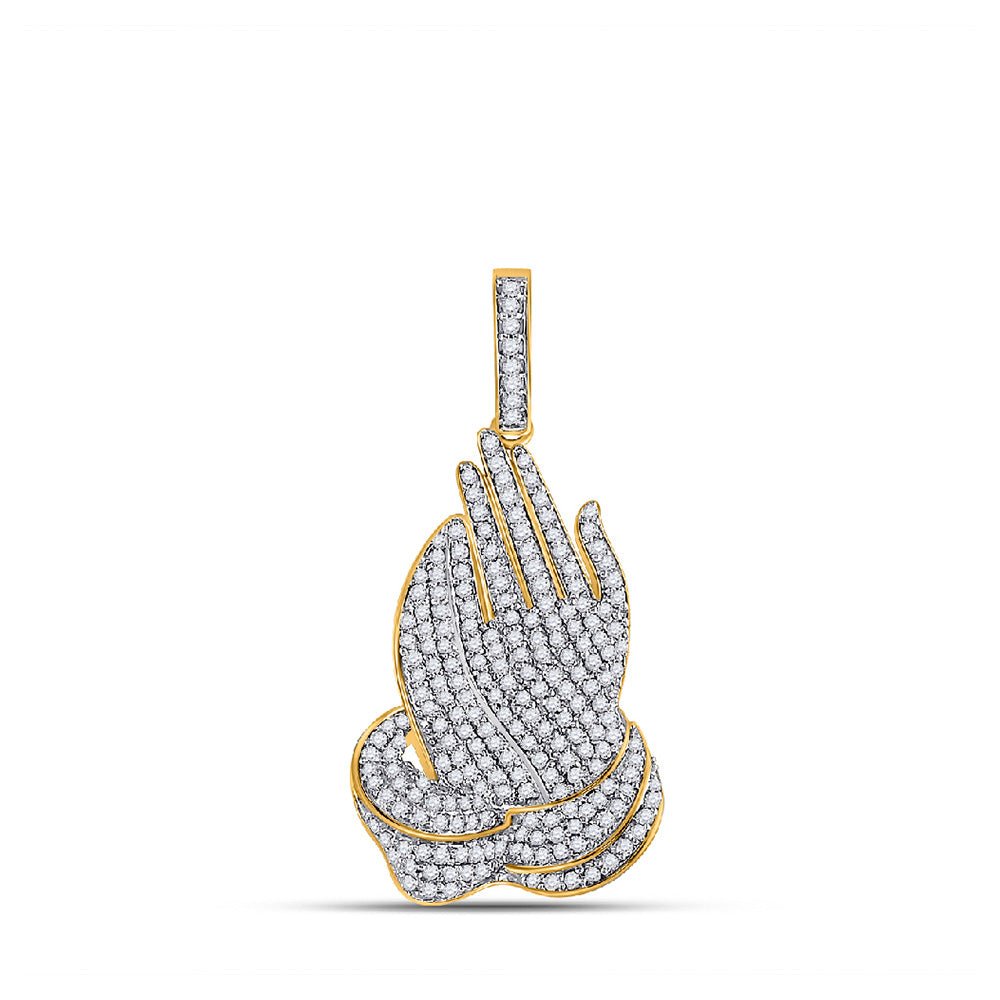 Men's Diamond Charm Pendant | 14kt Yellow Gold Mens Round Diamond Prayer Hands Charm Pendant 7/8 Cttw | Splendid Jewellery GND