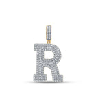 14kt Yellow Gold Men's Round Diamond R Initial Letter Charm Pendant - 1-7/8 Cttw - Top View