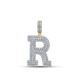 14kt Yellow Gold Men's Round Diamond R Initial Letter Charm Pendant - 1-7/8 Cttw - Top View