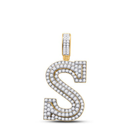 14kt Yellow Gold Men's Round Diamond S Initial Letter Charm Pendant - 1-5/8 Cttw - Top View