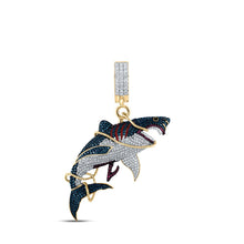 Load image into Gallery viewer, 14kt Yellow Gold Men&#39;s Round Diamond Shark Animal Charm Pendant - 1-1/2 Cttw - Top View
