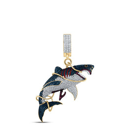 14kt Yellow Gold Men's Round Diamond Shark Animal Charm Pendant - 1-1/2 Cttw - Top View