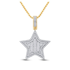 14kt Yellow Gold Men's Round Diamond Star Charm Pendant 3/4 Cttw - Top View