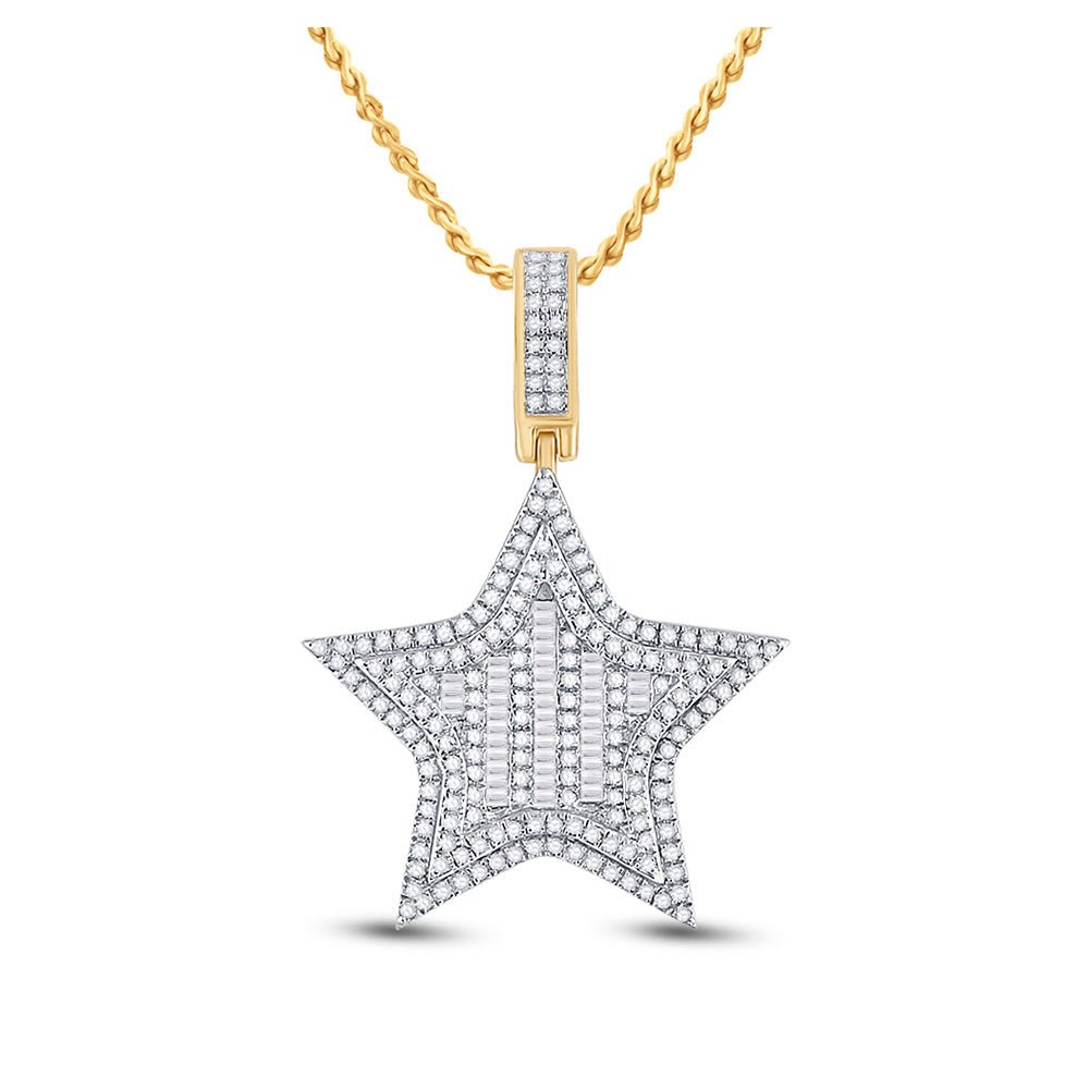 Men's Diamond Charm Pendant | 14kt Yellow Gold Mens Round Diamond Star Charm Pendant 3/4 Cttw | Splendid Jewellery GND