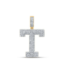 Load image into Gallery viewer, 14kt Yellow Gold Men&#39;s Round Diamond T Initial Letter Charm Pendant - 1-1/2 Cttw - Top View