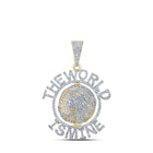 14kt Yellow Gold Men's Round Diamond "The World Is Mine" Charm Pendant - 4 Cttw - Top View
