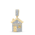 14kt Yellow Gold Men's Round Diamond Trap House Charm Pendant - 1/2 Cttw - Top View