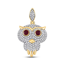 Load image into Gallery viewer, 14kt Yellow Gold Men&#39;s Diamond Owl Bird Charm Pendant with Ruby - 2-5/8 Cttw - Top View