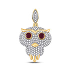 14kt Yellow Gold Men's Diamond Owl Bird Charm Pendant with Ruby - 2-5/8 Cttw - Top View