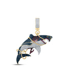 14kt Yellow Gold Men's Shark Charm Pendant with Ruby and Diamond Accents - Top View