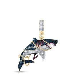 14kt Yellow Gold Men's Shark Charm Pendant with Ruby and Diamond Accents - Top View