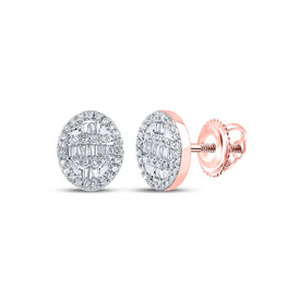 10kt Rose Gold Baguette and Round Diamond Cluster Earrings for Men - Alternate view 1 from Splendid Jewellery