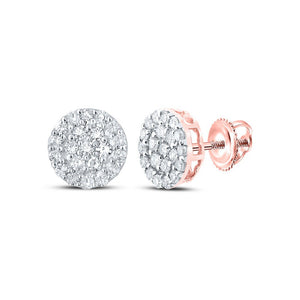 Men's Diamond Earrings | 10kt Rose Gold Mens Round Diamond Cluster Earrings 1/4 Cttw | Splendid Jewellery GND