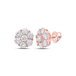 Men's Diamond Earrings | 10kt Rose Gold Mens Round Diamond Flower Cluster Earrings 7/8 Cttw | Splendid Jewellery GND