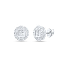 Load image into Gallery viewer, 10kt White Gold Baguette and Round Diamond Cluster Earrings for Men - 1/2 Cttw - Alternate view 1 from Splendid Jewellery