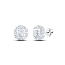 10kt White Gold Baguette and Round Diamond Cluster Earrings for Men - 1/2 Cttw - Alternate view 1 from Splendid Jewellery