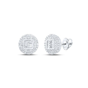 Men's Diamond Earrings | 10kt White Gold Mens Baguette Diamond Circle Cluster Earrings 1/2 Cttw | Splendid Jewellery GND