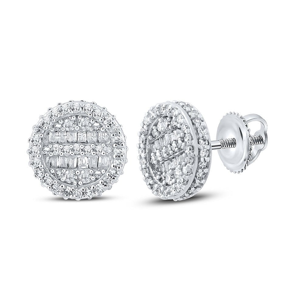 Men's Diamond Earrings | 10kt White Gold Mens Baguette Diamond Circle Earrings 1/2 Cttw | Splendid Jewellery GND