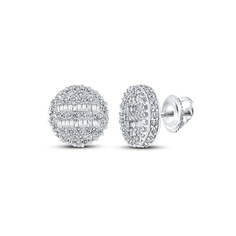Men's Diamond Earrings | 10kt White Gold Mens Baguette Diamond Circle Earrings 3/4 Cttw | Splendid Jewellery GND