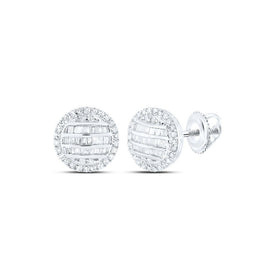 10kt White Gold Baguette and Round Diamond Circle Earrings for Men - 5/8 Cttw - Alternate view 1 from Splendid Jewellery
