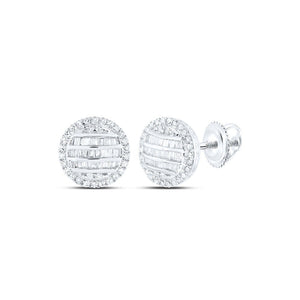 Men's Diamond Earrings | 10kt White Gold Mens Baguette Diamond Circle Earrings 5/8 Cttw | Splendid Jewellery GND