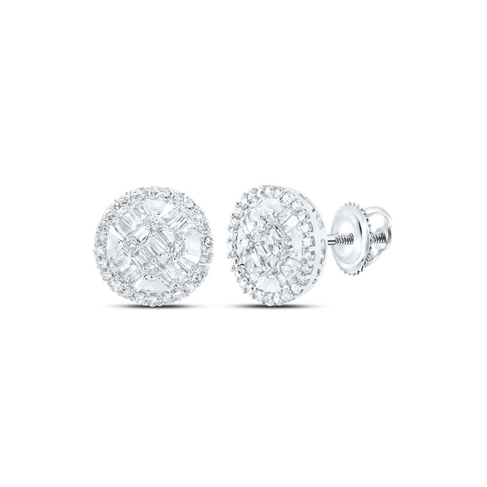 Men's Diamond Earrings | 10kt White Gold Mens Baguette Diamond Circle Earrings 5/8 Cttw | Splendid Jewellery GND