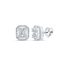 Load image into Gallery viewer, 10kt White Gold Baguette and Round Diamond Cluster Earrings - 1/2 Cttw - Alternate view 1 from Splendid Jewellery